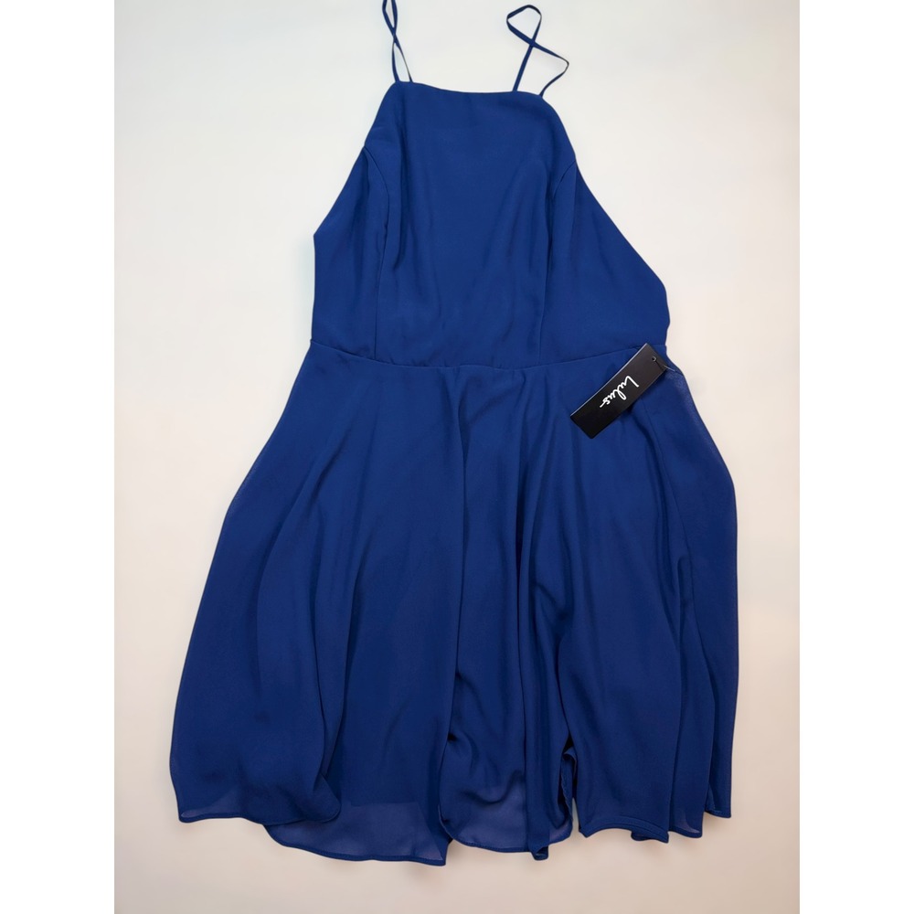 Lulus Royal Blue Chiffon Halter Open Back Skater Dress Style 15414 Womens Medium